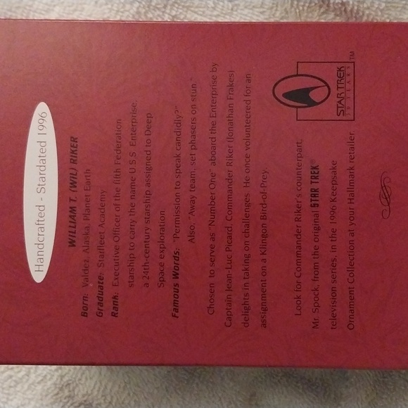 Commander William Riker, Collectible Hallmark Keepsake Ornament, 1996 Star Trek - Picture 2 of 4